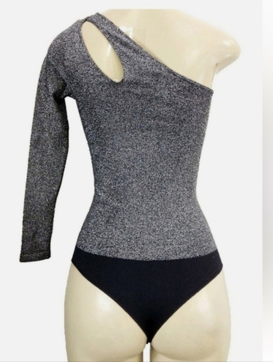 Bebe One Shoulder Bodysuit Women's Metallic Sliver Cutout Shoulder Snaps… - Picture 9 of 16